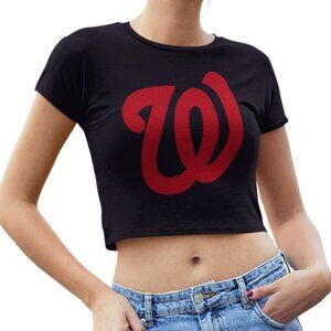 NEW Washington Nationals W Team Color Pop Form Fit Crop Top Shirt BLACK